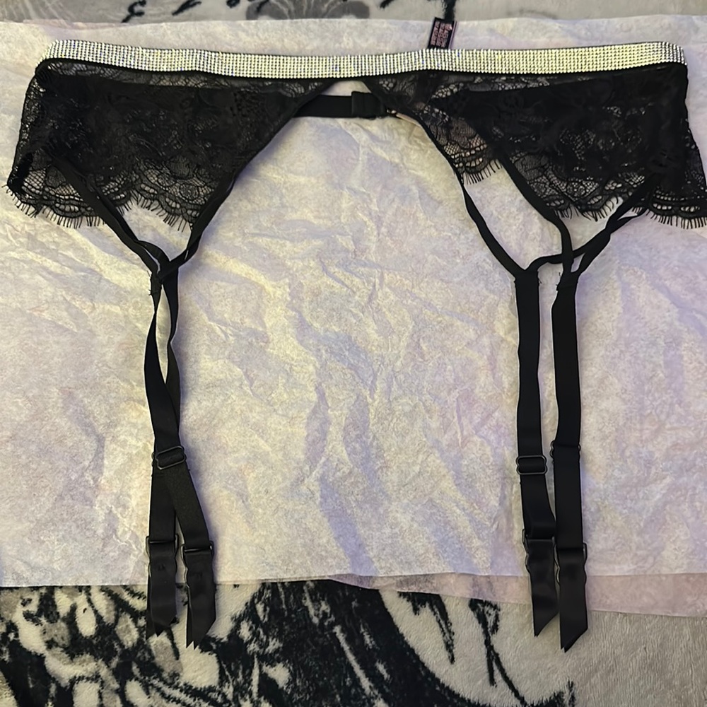 Victoria Secret garter belt black with rhinestones